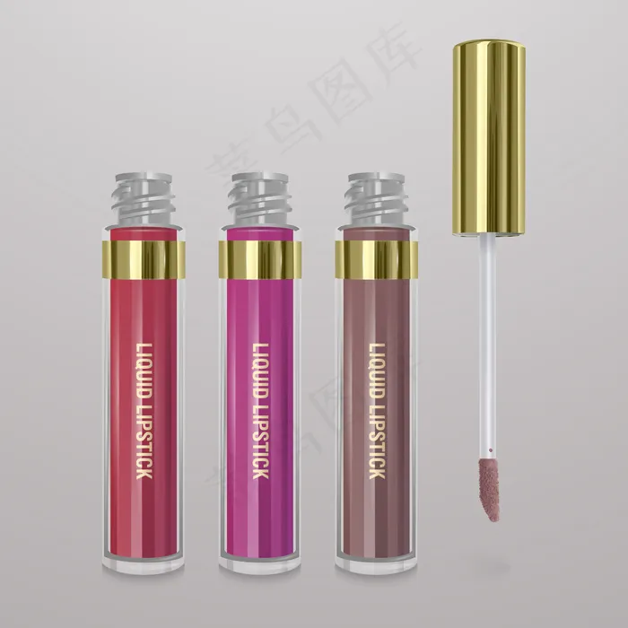 一套逼真的液体唇膏。3d插图，时尚的化妆品设计eps,ai矢量模版下载