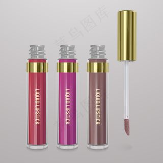 一套逼真的液体唇膏。3d插图，时尚的化妆品设计