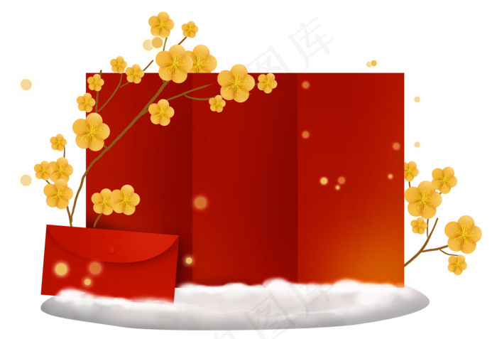 农历新年梅花和红包中国风文字框