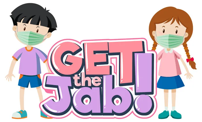 带着孩子们戴着医用面具卡通人物，获得刺戳字体横幅bannereps,ai矢量模版下载