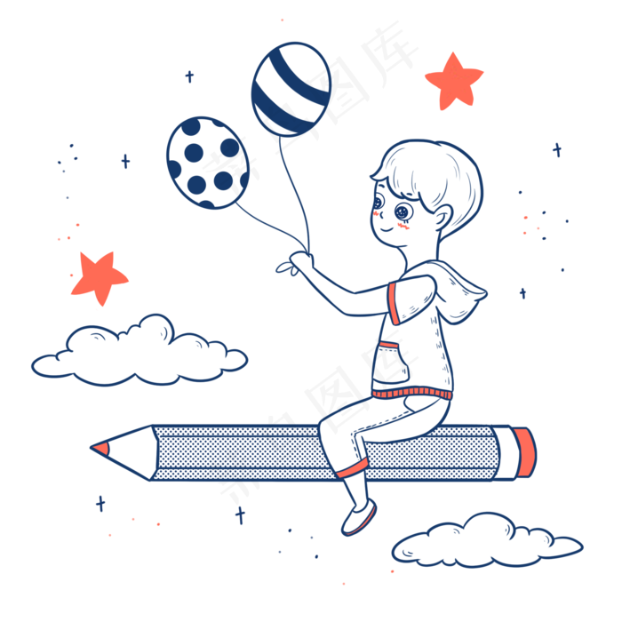 线描涂鸦儿童节气球