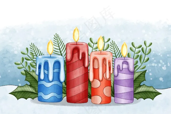 水彩圣诞蜡烛背景eps,ai矢量模版下载