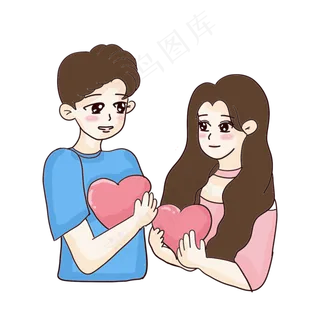 情侣抱着爱心七夕元素