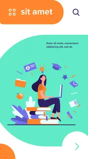 使用笔记本电脑学习在线课程的学生。坐在书堆上使用电脑的女人