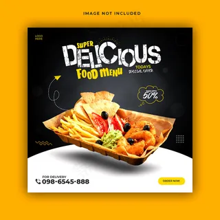 美食菜单和餐厅社交媒体横幅banner模板