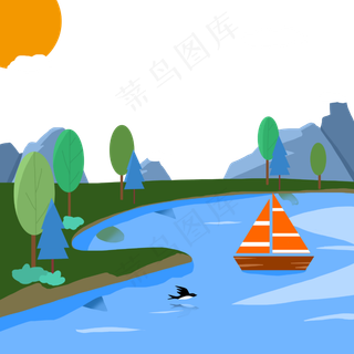 扁平风秋天河流