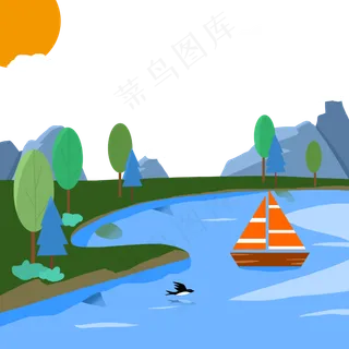 扁平风秋天河流