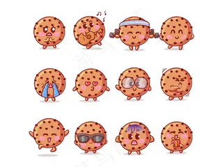 可爱和卡瓦伊巧克力饼干贴纸插图集各种活动和吉祥物的表达