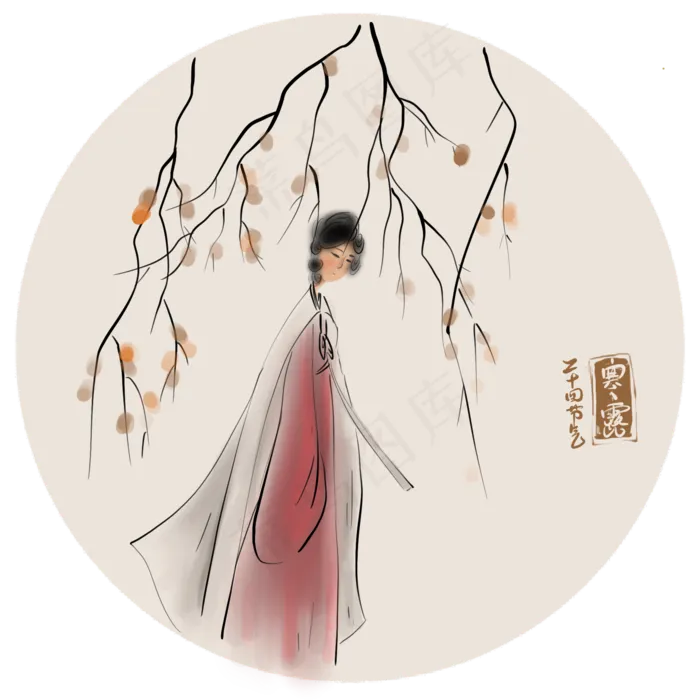 二十四节气寒露赏秋的少女(2000X2000(DPI:300))psd模版下载