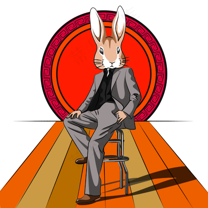 中秋节红色Q版卡通时尚兔先生(3000X3000(DPI:300))psd模版下载