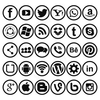 社交网络图标，黑白