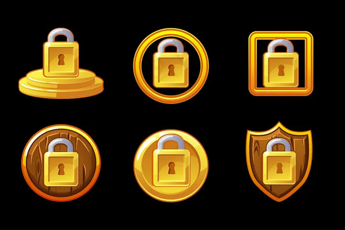 安全图标。设置锁定安全图标。盾牌和挂锁安全图标。单独图层上的对象。eps,ai矢量模版下载