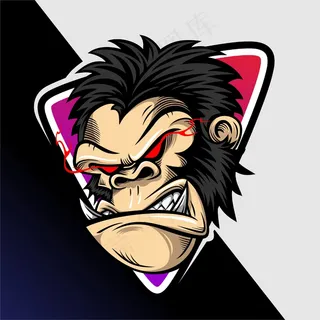 愤怒的大猩猩的插图，红色的眼睛和大尖牙