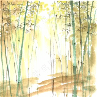 茂密的竹林水墨画PNG免抠素材