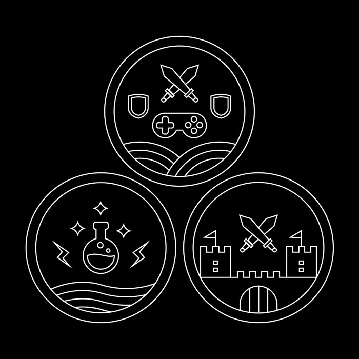 单线rpg或角色扮演游戏徽章，徽章或图标集