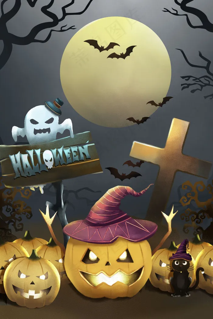 万圣节-诸圣节-南瓜灯-幽灵(3545X5315(DPI:300))psd模版下载