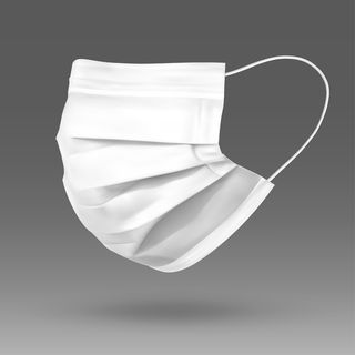 白色防护面罩或医用面罩。以保护冠状病毒和感染。在灰色背景下隔离的医用口罩。现实矢量图