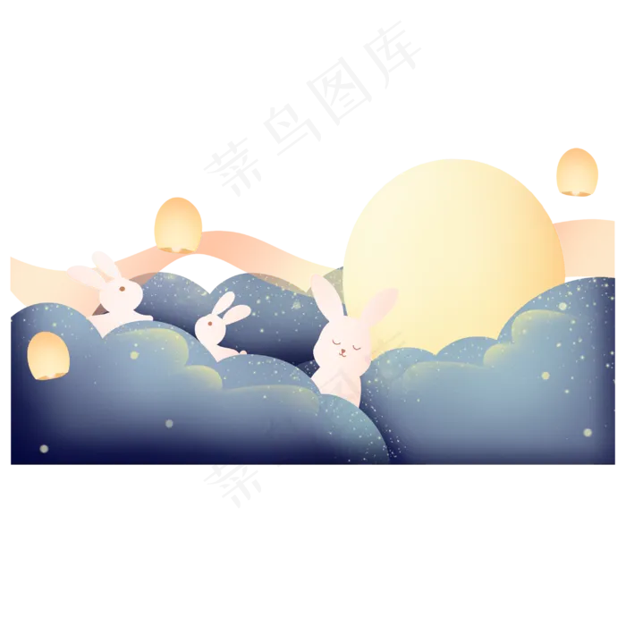 中秋节兔子星空装饰(3000X3000(DPI:300))psd模版下载