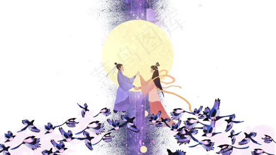 七夕节牛郎织女银河星空喜鹊鹊桥 七夕节牛郎织女银河星空喜鹊鹊桥