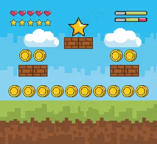 街机游戏世界与像素场景