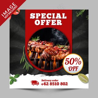 快餐外卖餐厅的方形横幅banner、宣传单,DM传单或模板