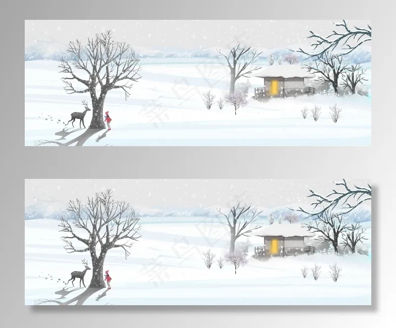 冬天雪地梦幻浪漫banner(1920*700px 	       )psd模版下载