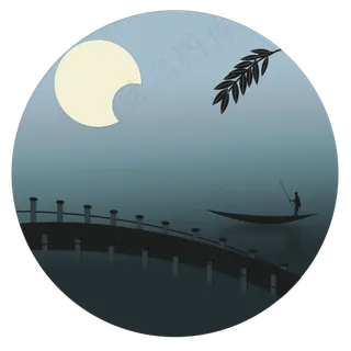 中秋老人与海渐变风格元素