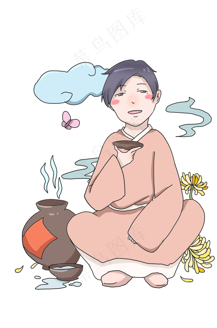 手绘重阳节饮酒人物插画