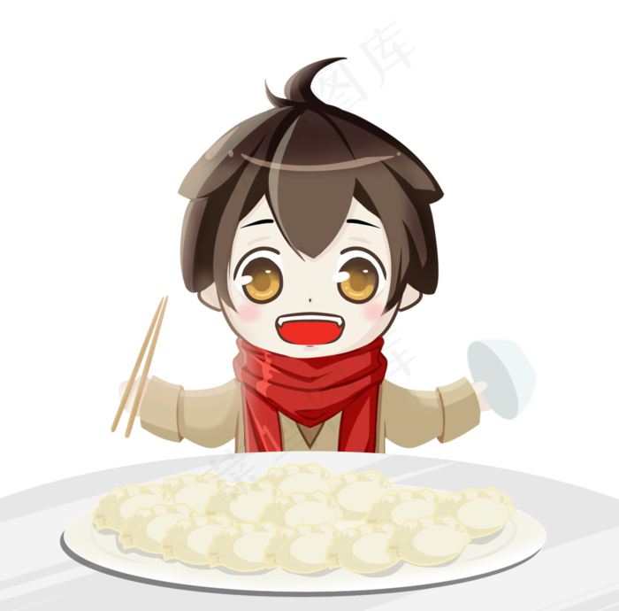 二十四节气立冬手绘插画吃饺子P