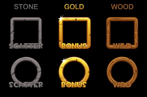 为游戏槽设置应用程序app框架图标。方形和圆形的金木石框架。