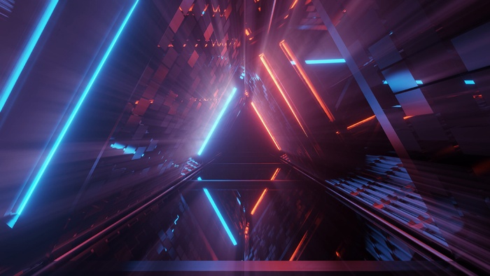 霓虹激光灯下酷炫的几何三角形-非常适合作为背景