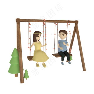 c4d立体弹荡秋千情侣免费下载