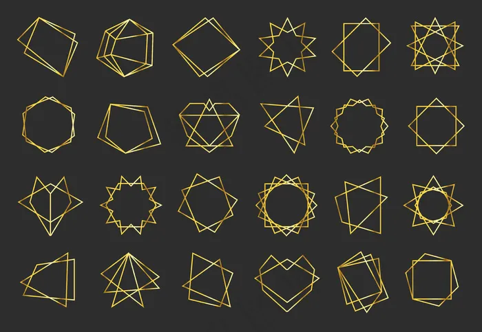 金色几何平框套装eps,ai矢量模版下载