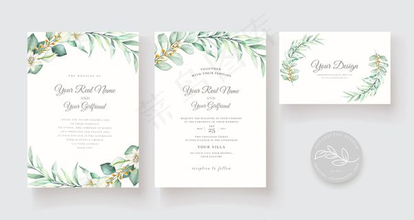 手绘水彩花卉请柬模板