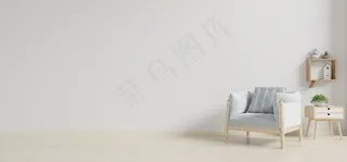 室内空荡荡的白色墙上有一把扶手椅