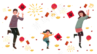 中秋国庆烟花跳舞灯笼福字人物