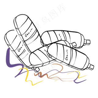 黑白线条一堆画笔