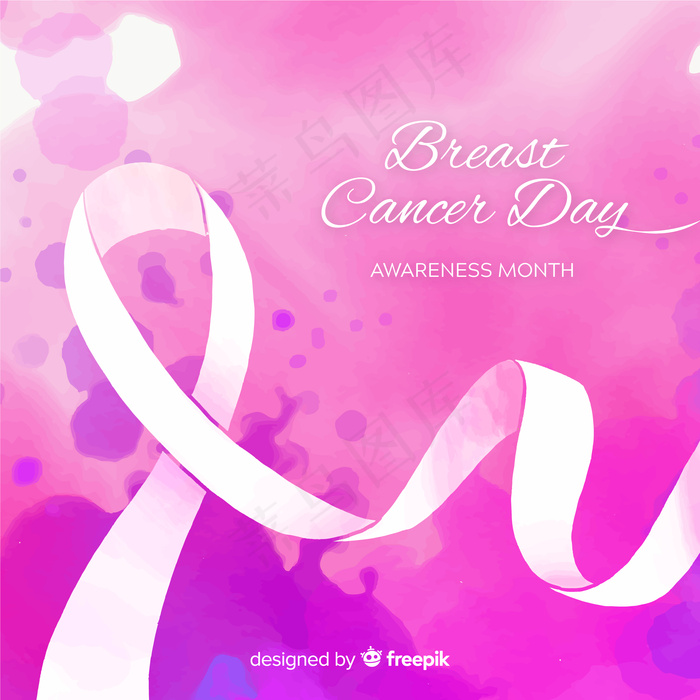 紫色背景水彩乳腺癌宣传丝带
