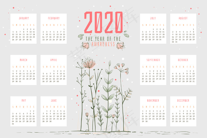 摘要2020日历模板eps,ai矢量模版下载