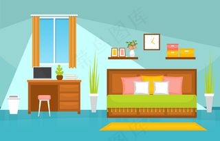 卧室卧室床室内设计现代家居插画