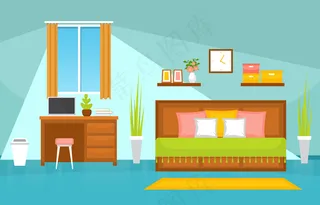 卧室卧室床室内设计现代家居插画