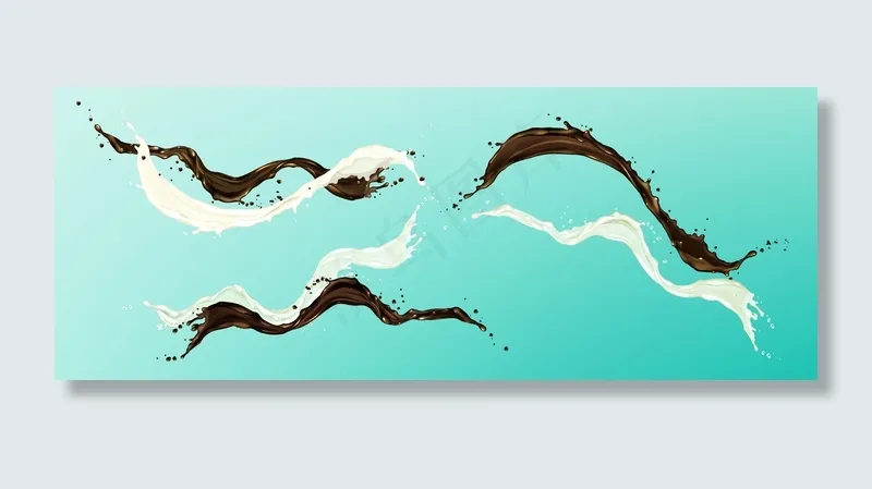 巧克力和牛奶飞溅，液体可可和奶油流，咖啡eps,ai矢量模版下载