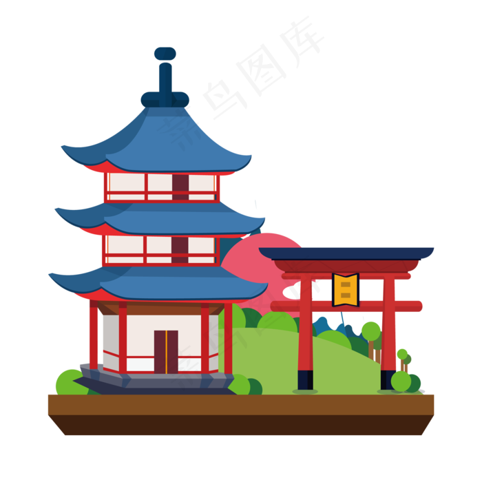 卡通日本建筑插画