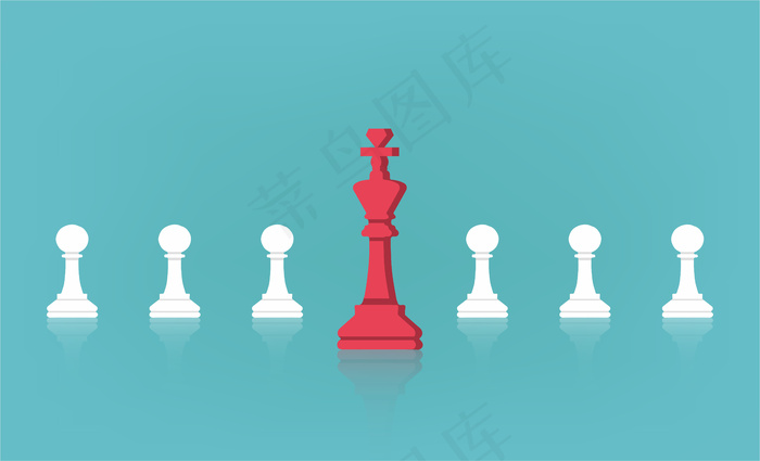 领导理念与棋王前面棋子的线条插画。