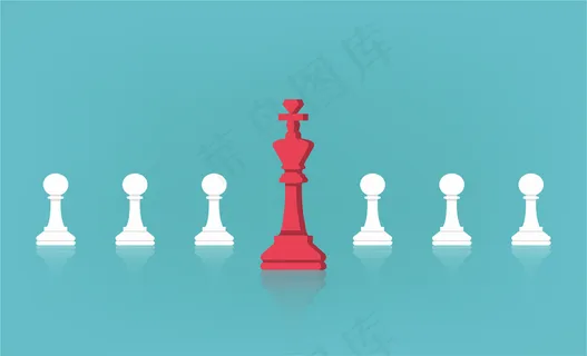 领导理念与棋王前面棋子的线条插画。