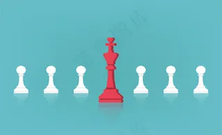 领导理念与棋王前面棋子的线条插画。