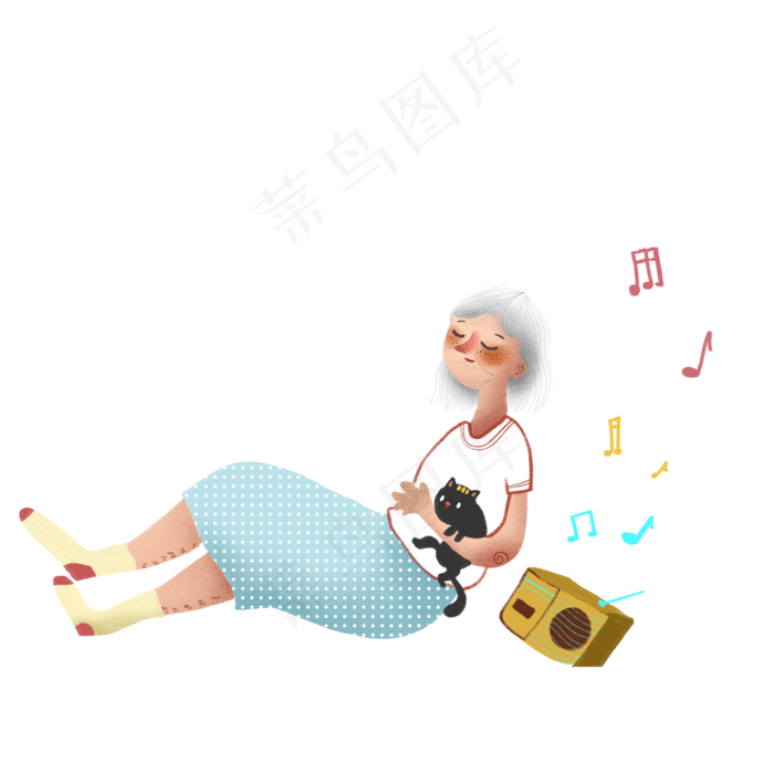 听音乐的老奶奶和小猫设计(2000X2000(DPI:150))psd模版下载