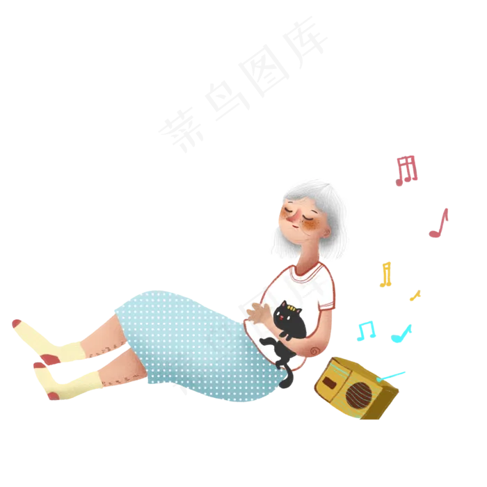 听音乐的老奶奶和小猫设计(2000X2000(DPI:150))psd模版下载