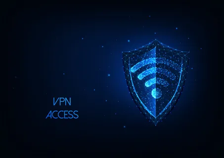 未来的vpn虚拟专用网络概念与发光低多边形屏蔽和wifi符号。