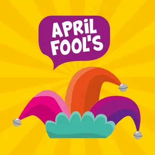 愚人节，黄色背景上戴着小丑帽。插图